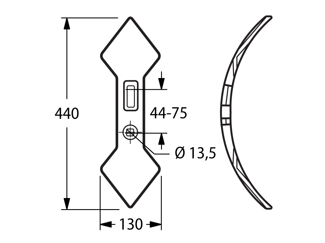 DES13 - Vomere doppio cuore per molla chisel 1 foro + 1 asola