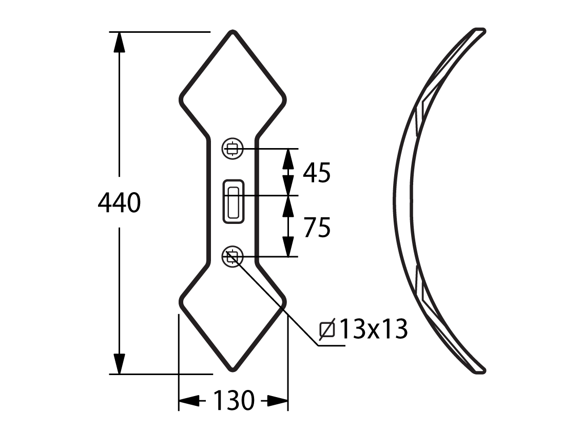 DES30 - Vomere doppio cuore 130 m/m universale 2 fori + 1 asola