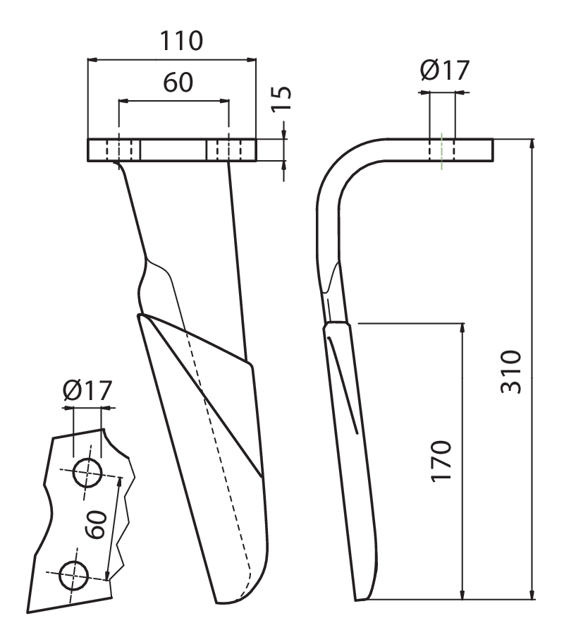 ALP05RD - DH 03000 - CON RIPORTO-PESANTE DX - Denti e coltelli per erpici rotanti