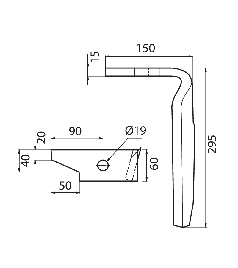 AMA02S - KE02 SX - Denti e coltelli per erpici rotanti