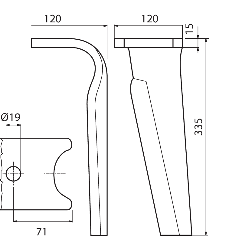 AMA12S - KG/KX DENTE SX - Denti e coltelli per erpici rotanti