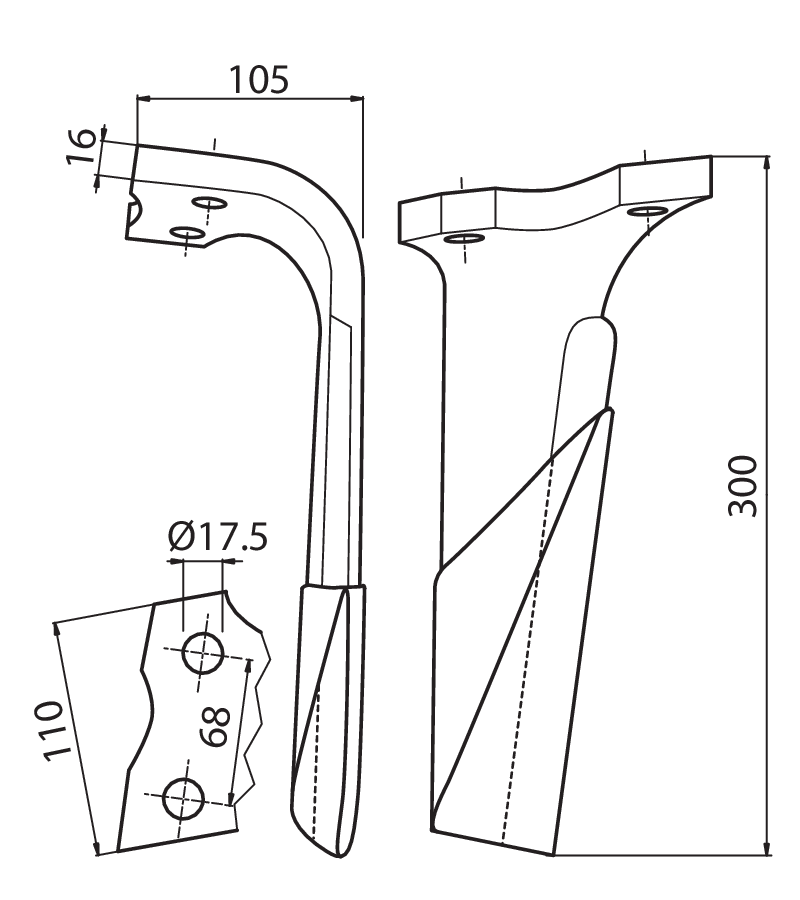DER39RD - DENTE CON RIPORTO DX - Denti e coltelli per erpici rotanti