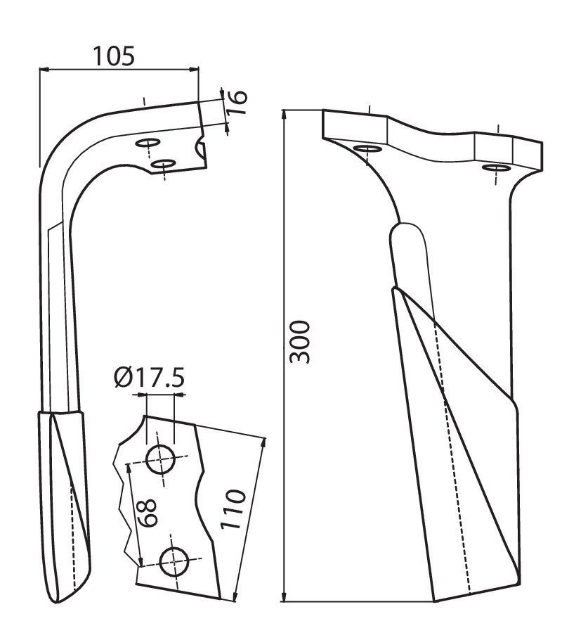 DER39RS - DENTE CON RIPORTO SX - Denti e coltelli per erpici rotanti
