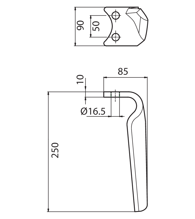 DER92S - RA2  SX - Denti e coltelli per erpici rotanti