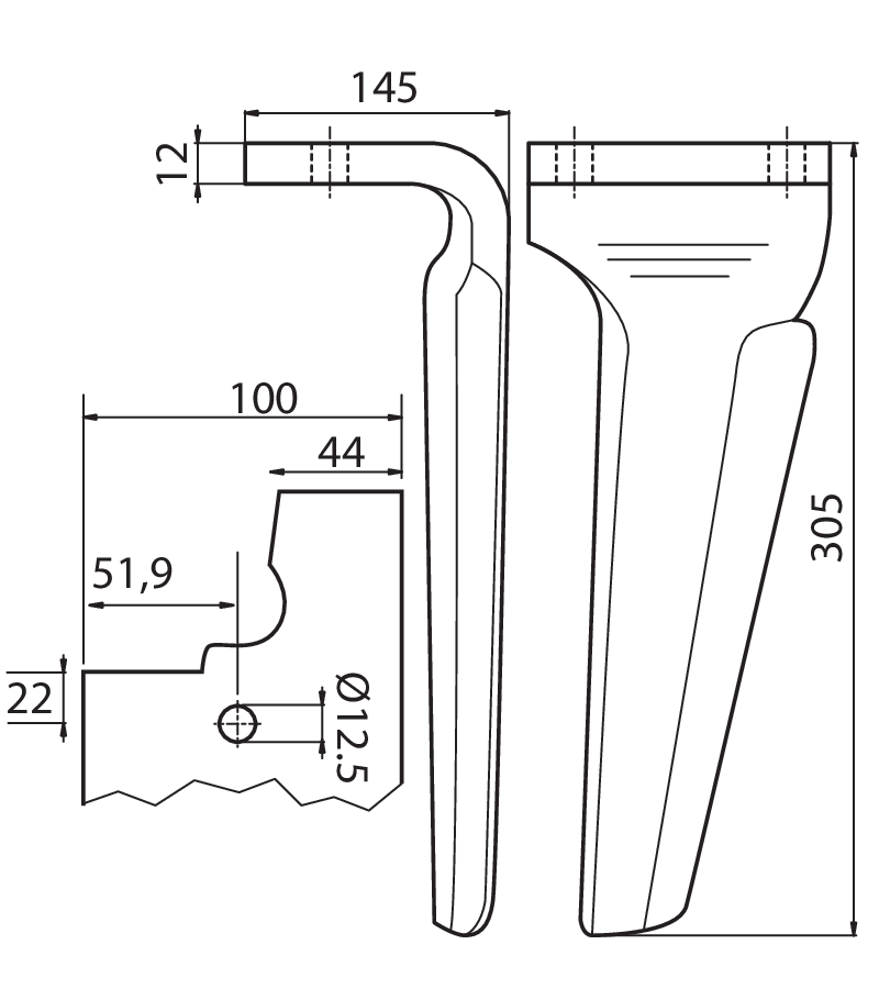 FRB05D - DENTE ATT. RAPIDO LEGGERO DX - Denti e coltelli per erpici rotanti