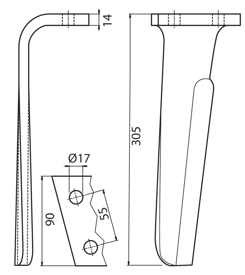FRN06D - DENTE DX - Denti e coltelli per erpici rotanti