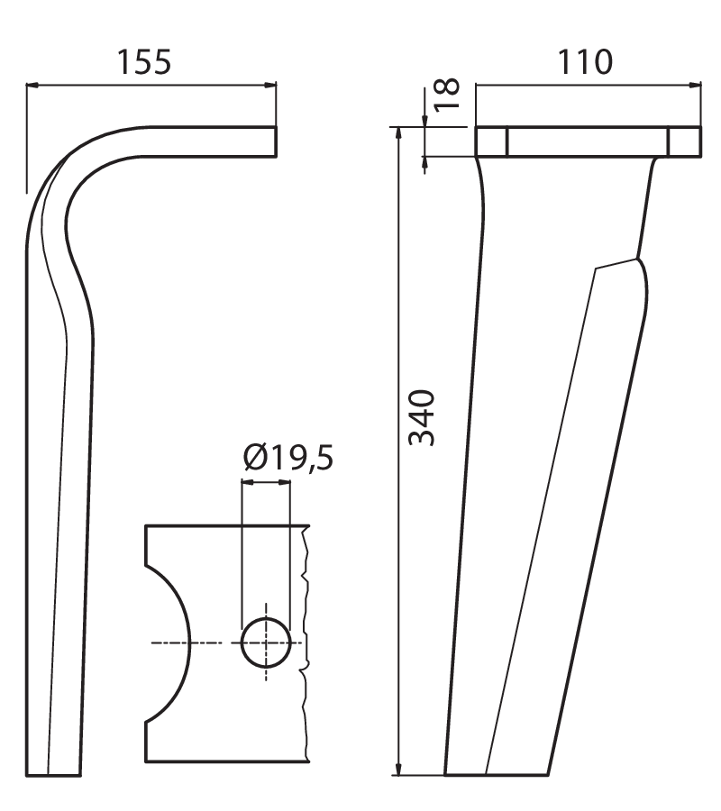 KUH120N - DENTE 110X18 DX - Denti e coltelli per erpici rotanti
