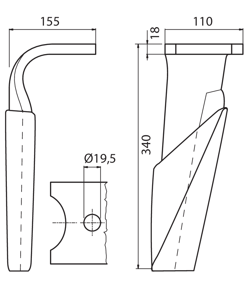 KUH120RN - DENTE 110X18 DX C/RIPORTO - Denti e coltelli per erpici rotanti