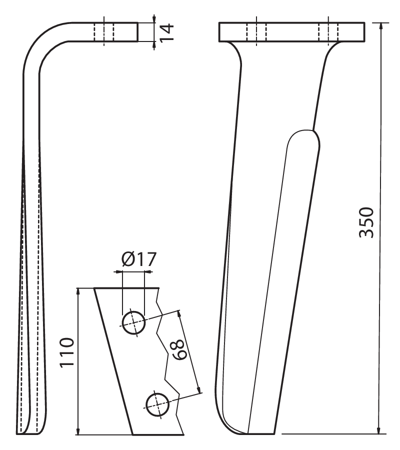 KUH66N - DENTE LUNGO DESTRO - Denti e coltelli per erpici rotanti