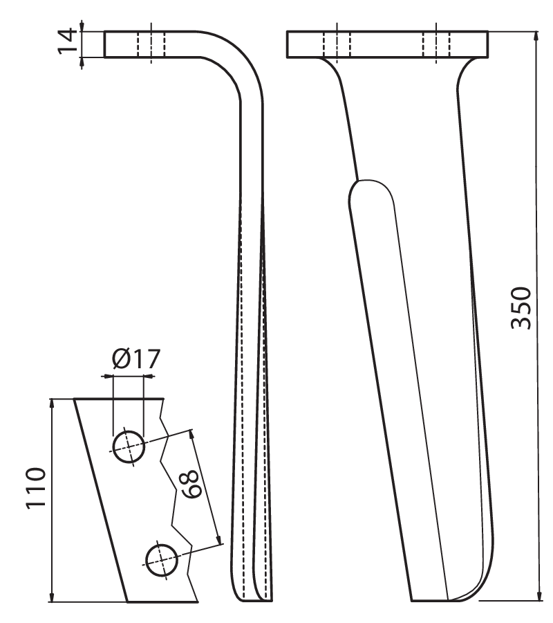 KUH67N - DENTE LUNGO SINISTRO - Denti e coltelli per erpici rotanti