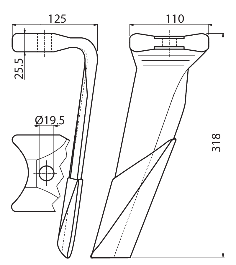 KUH81RD - DX DENTE CON RIPORTO - Denti e coltelli per erpici rotanti
