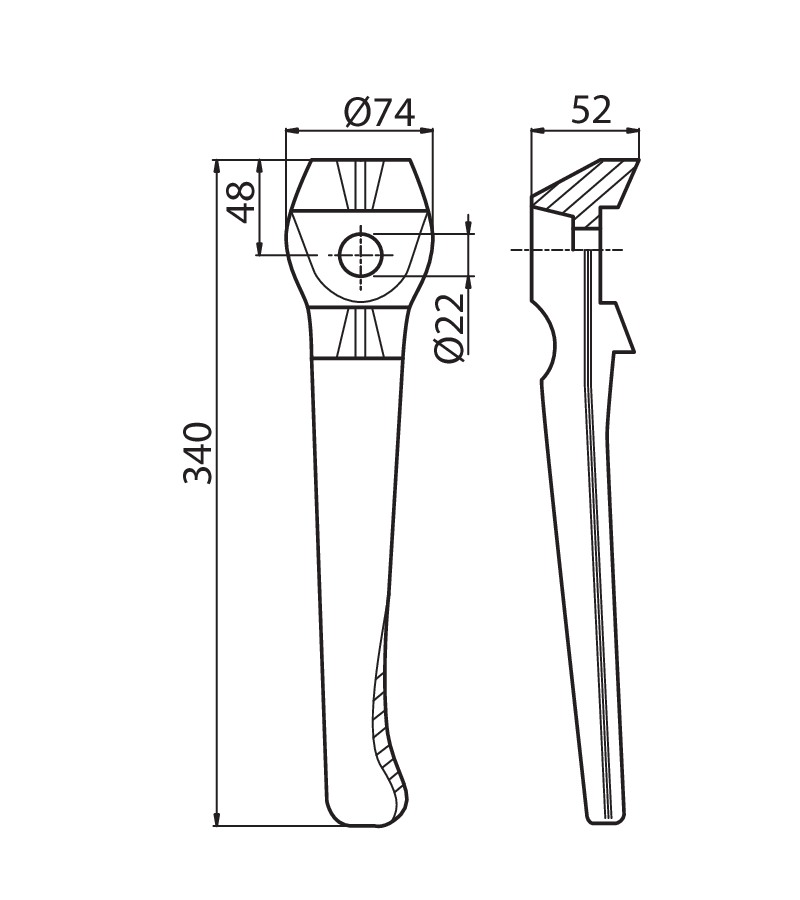 LEL02D - DENTE 1 FORO - GOCCIA  DX - Denti e coltelli per erpici rotanti