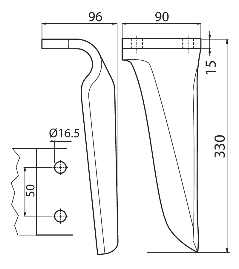 MAS74S - DC RINF. L.330 90X15 SX - Denti e coltelli per erpici rotanti