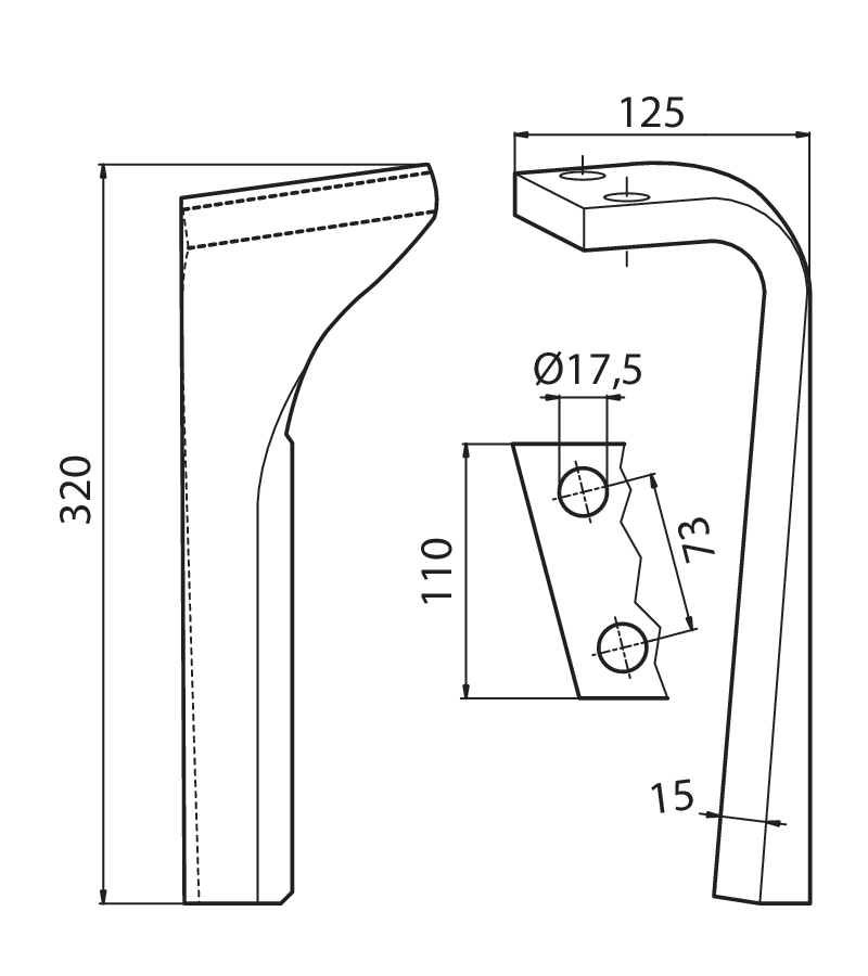 PRI04S - ZIRKON MZ28 SX - Denti e coltelli per erpici rotanti