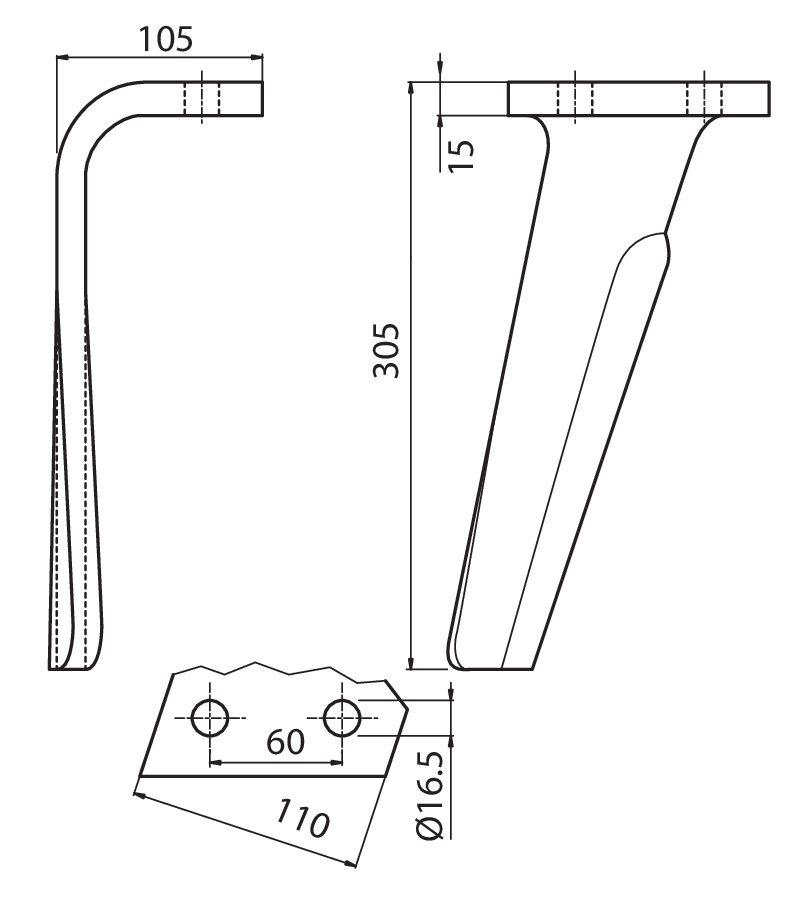 RAU09D - DENTE DX - Denti e coltelli per erpici rotanti
