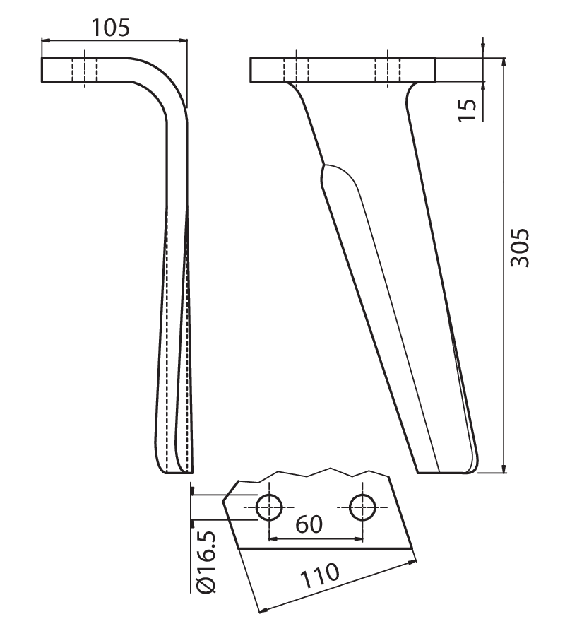 RAU09S - DENTE SX - Denti e coltelli per erpici rotanti