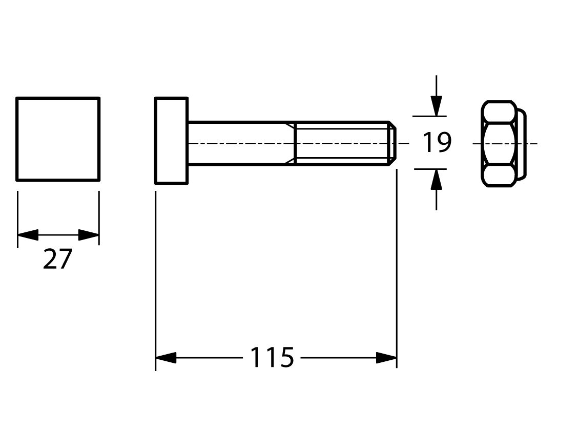 BRT24 - Vite testa quadra 19x115 M18 con presa autobloccante